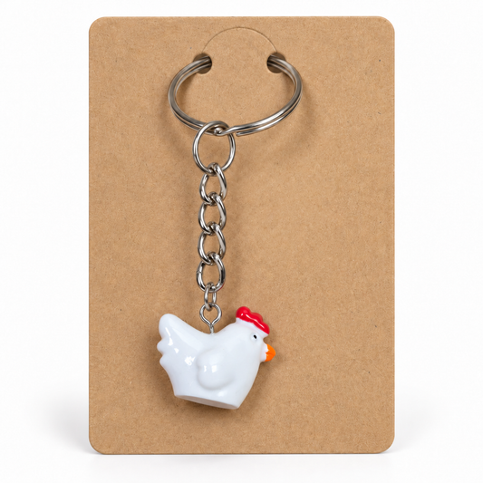 White Chicken Keyring and Bag Charm by Longdog and Whisker