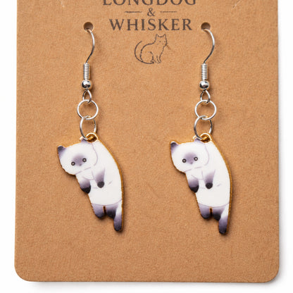 Close-up detail of Scruffles Cat Earrings - White