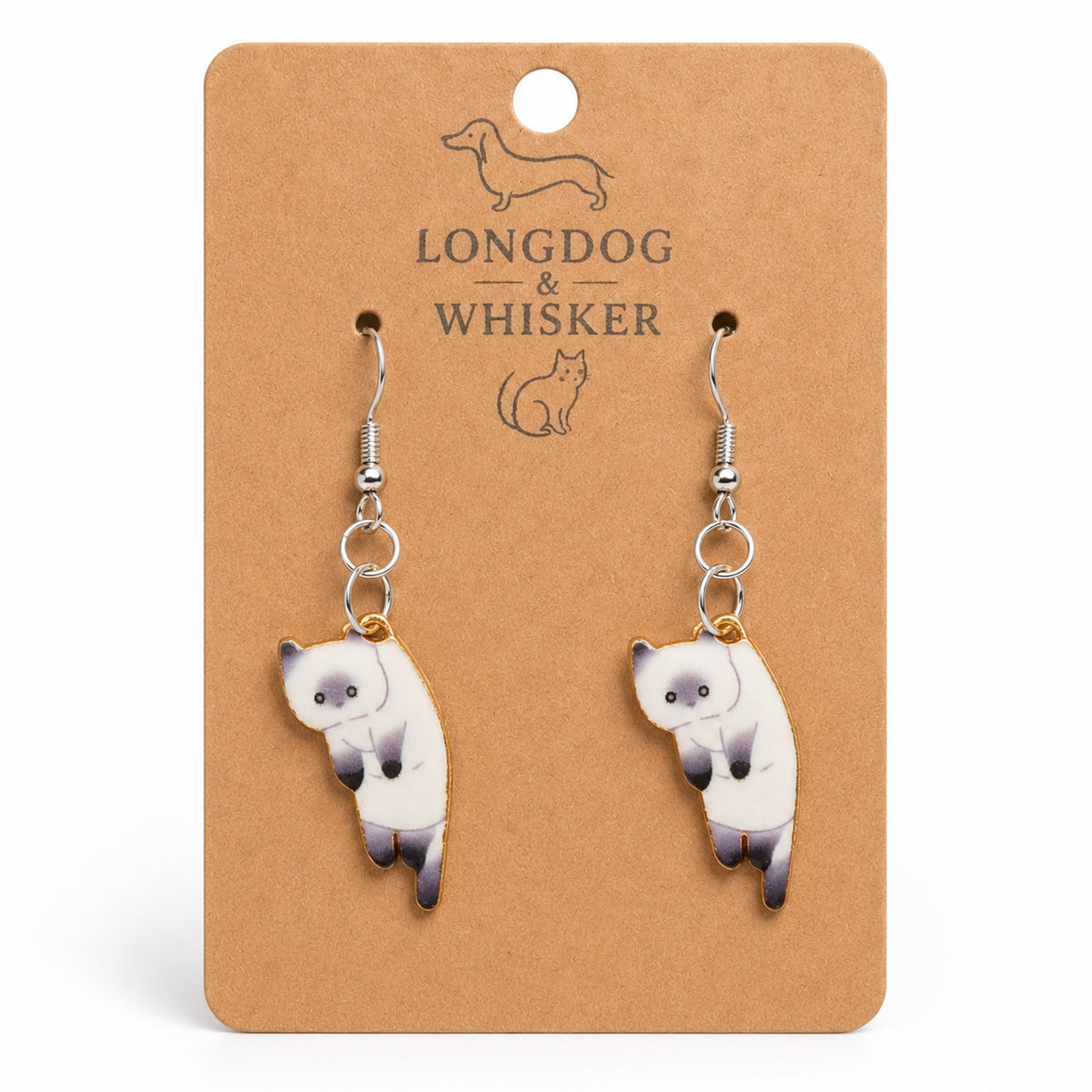 Scruffles Cat Earrings - White by Longdog & Whisker