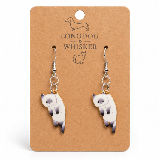 Scruffles Cat Earrings - White by Longdog & Whisker