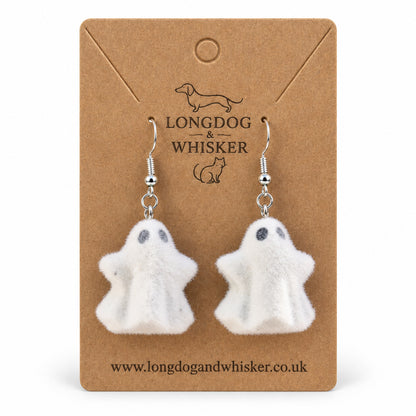 Woooo Ghost Earrings on a Longdog & Whisker kraft product card