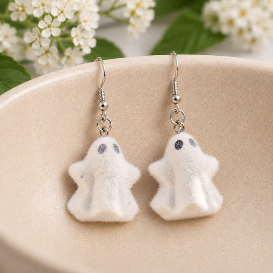 Woooo Ghost Earrings in a cream ceramic bowl