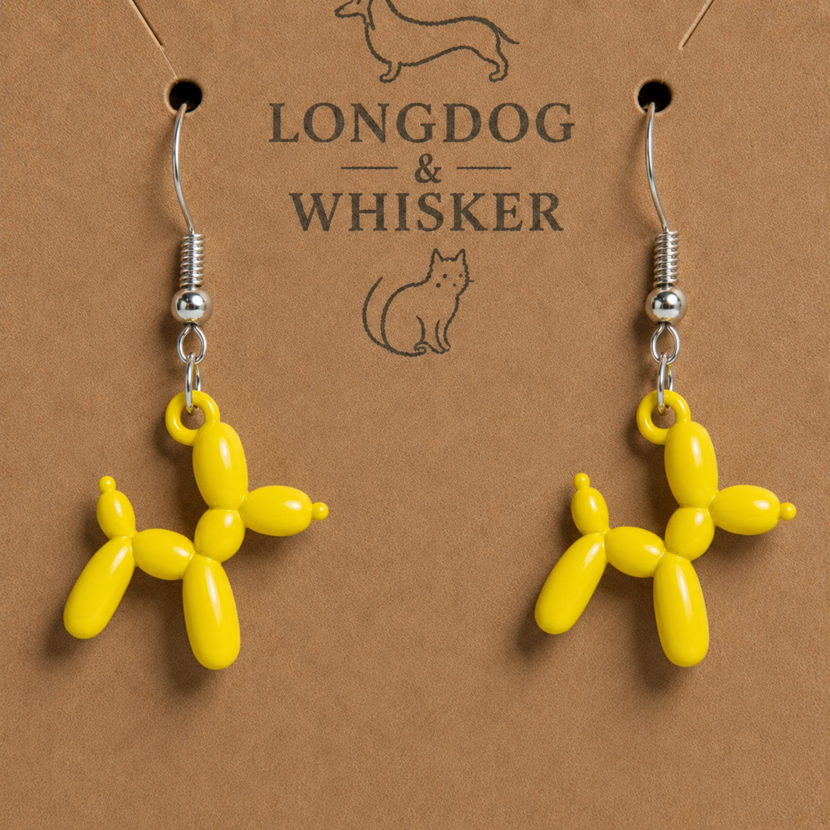 Close up detail of Yellow Balloon Dog Earrings