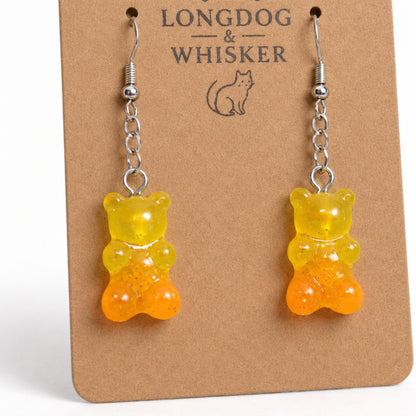 Close-up detail of Gummy Bear Earrings - Yellow / Orange