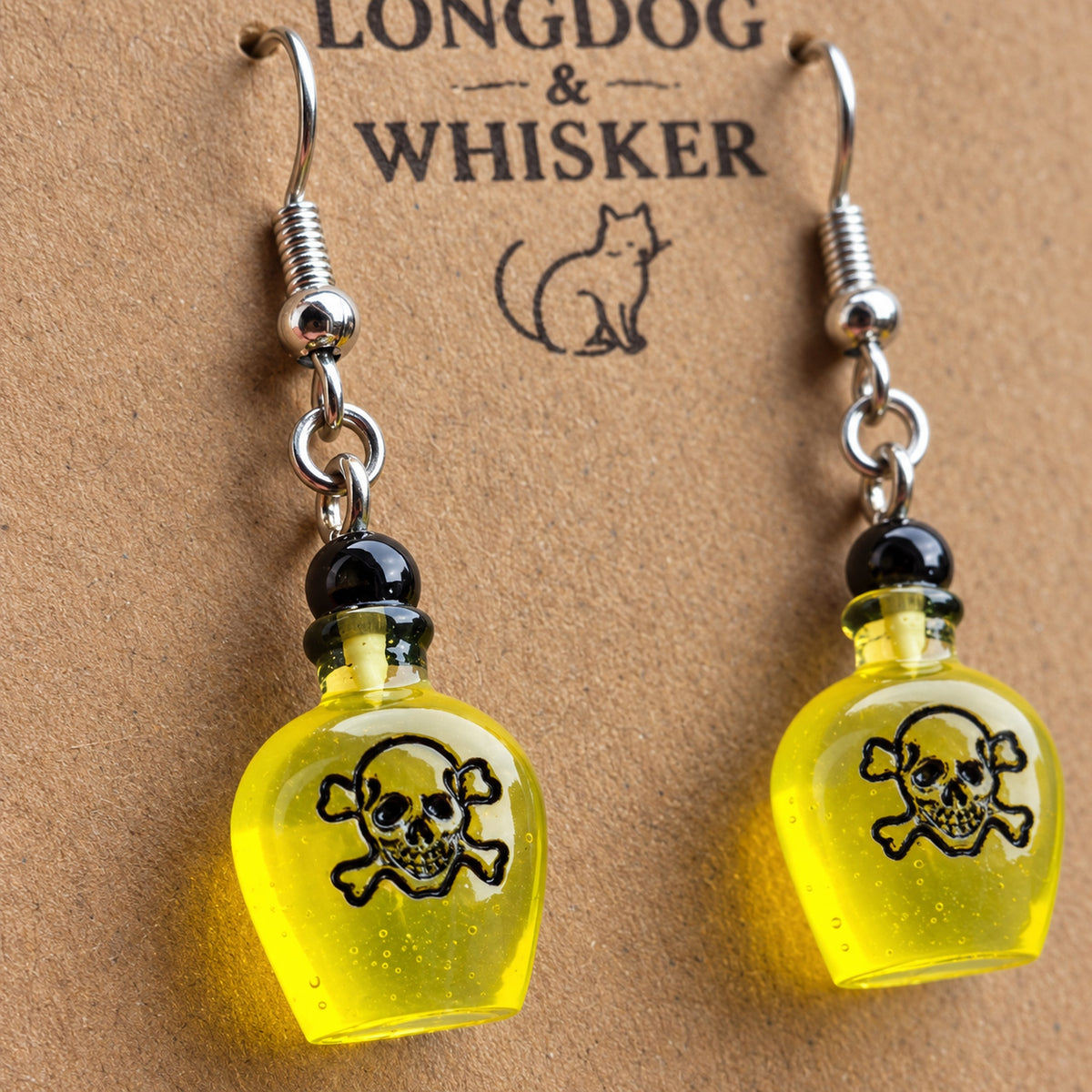 Close-up detail of Yellow Poison Bottle Drop Earrings